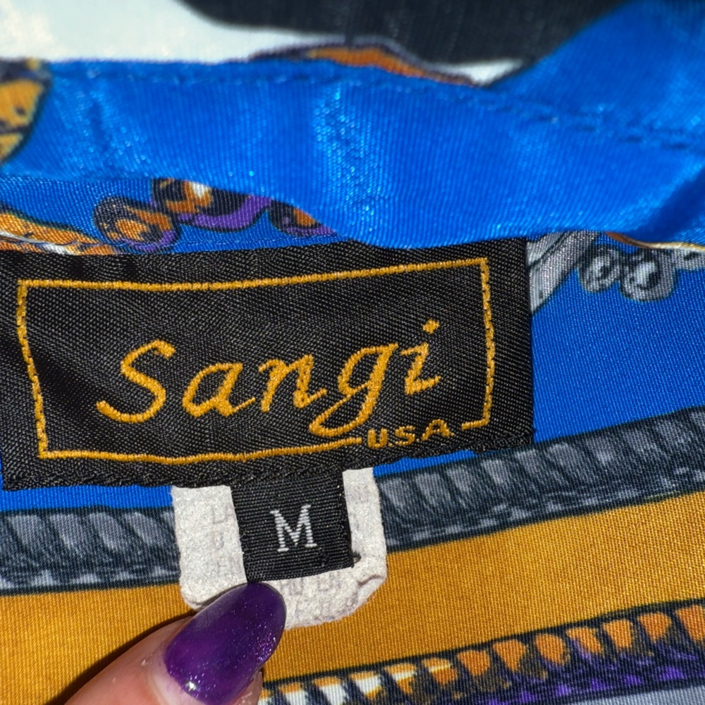 Vintage Sangi Baroque Print Shirt Blue Gold Versacecore Luxe Retro- Sz Medium - Picture 9 of 11